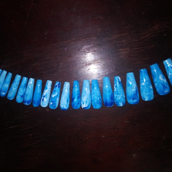 Luxury Press on Hand painted Nails Blue. Long - Picture 7 of 8